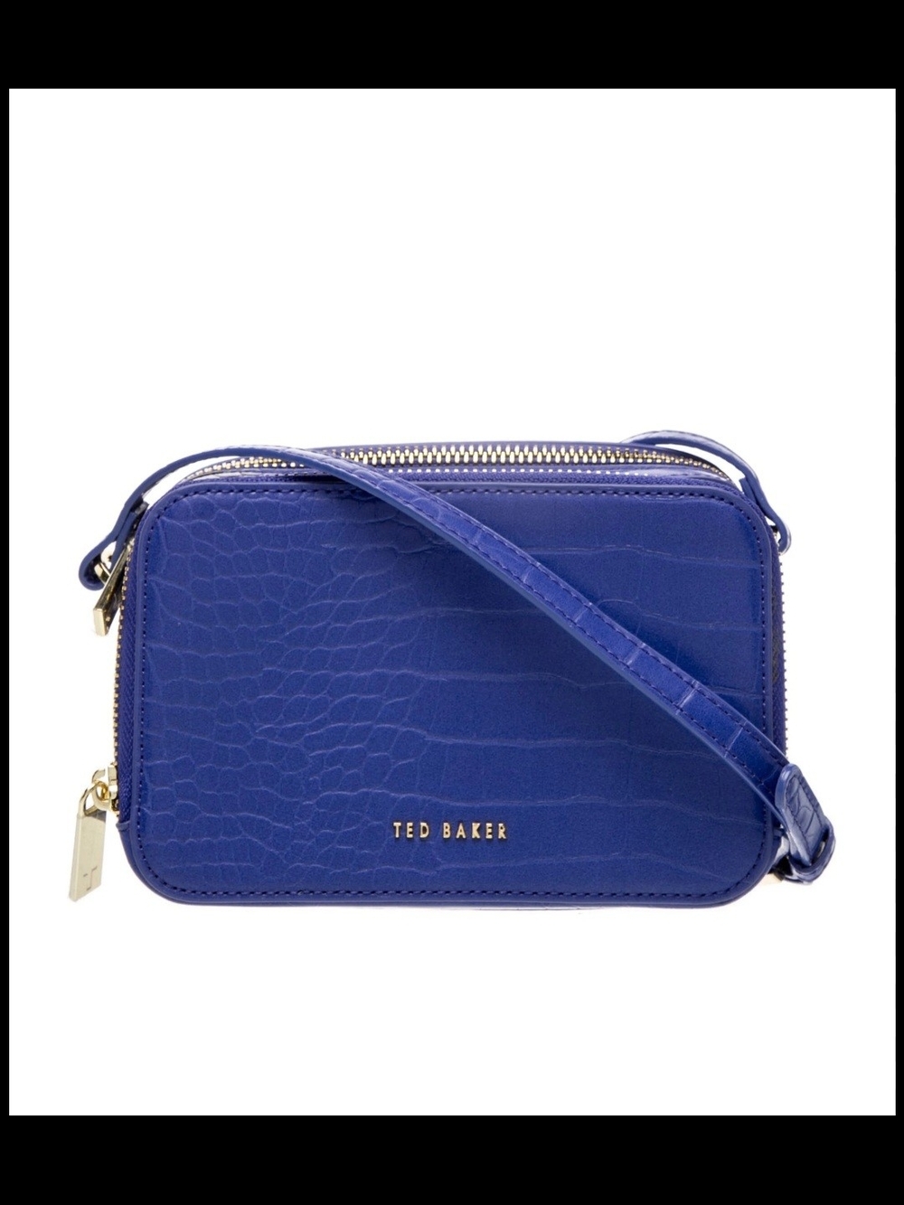 Ted Baker Blue Croc-Embossed Crossbody Bag with Gold Hardware